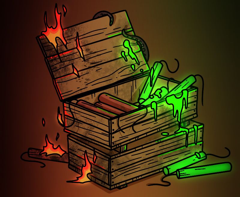 A crate full of normal and radioactive dynamite